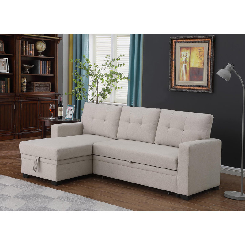 Canapé-lit à accoudoirs carrés 81,9 po, Mélange de coton beige