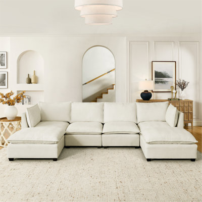 Canapé modulaire Comfy Cloud Couch 4 places avec 2 repose-pieds, canapé-lit en chenille et siège profond avec coussins décoratifs pour le salon