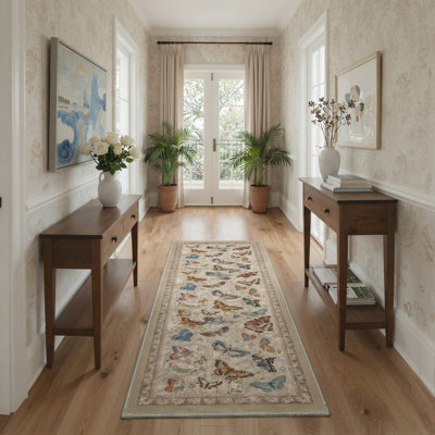 Tapis d'intérieur beige / brun à motif de papillons floraux Adonis Aura
