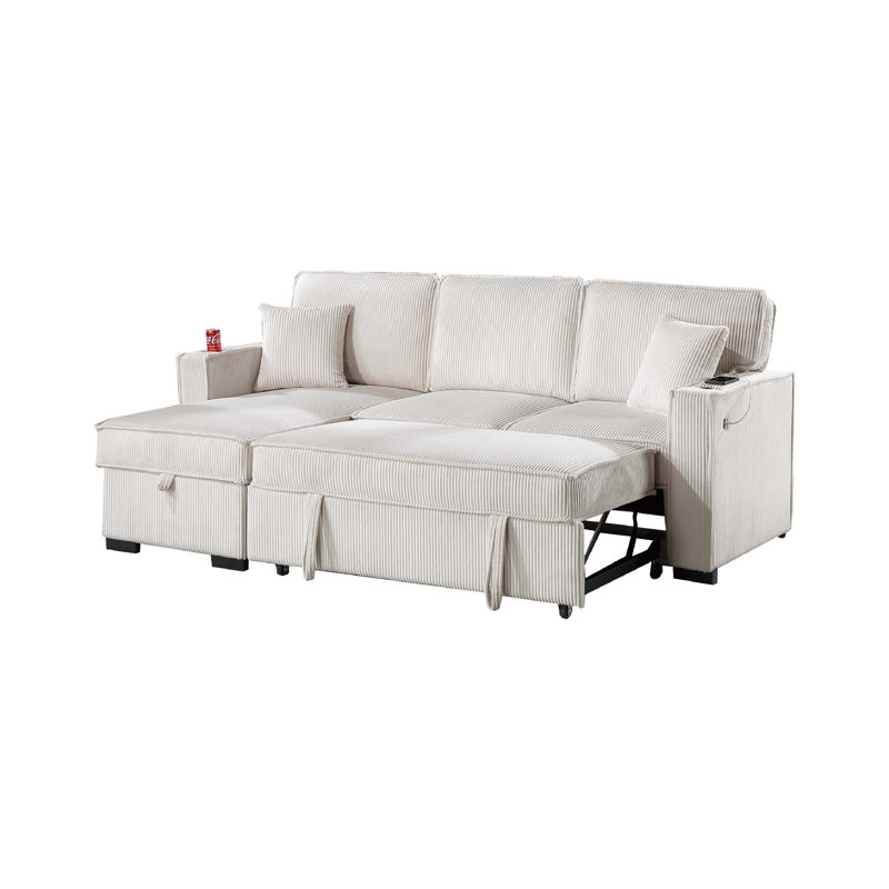 Foi Convertible Sectional Sofa With Reversible Chaise,  Corduroy, Beige Corduroy
