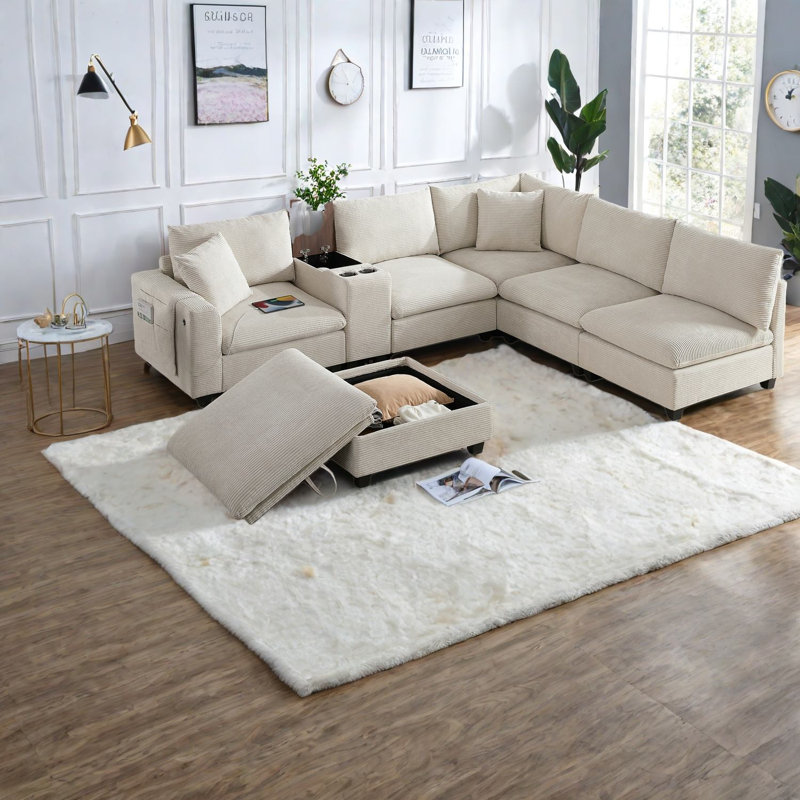 Rangement modulaire, canapé modulaire moderne en velours côtelé de 139 pouces pour la maison