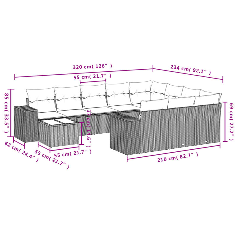 Ensemble de canapé de patio Vidaxl - beige, blanc crème