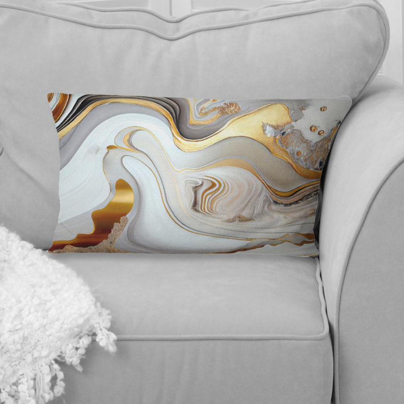 White And Gold Marble Abstract VII - Abstract Modern Transitional Printed Throw Pillow