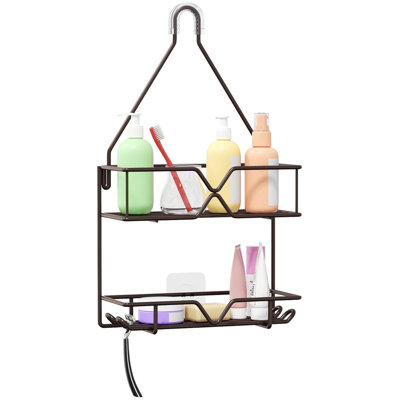 Shower Caddy Over Shower Head Hanging Bathroom Caddy For Shower Organizer 4 Hooks Shampoo Holder-Bronze