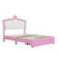 Lit double tapissier pleine grandeur avec lumières à DEL et rangement, 2 tiroirs de style moderne blanc rose, rose et blanc