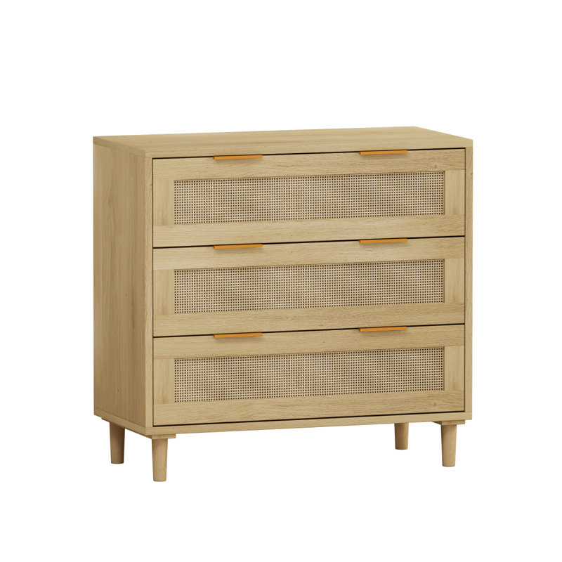 Armoire de rangement 31,5 po à 3 tiroirs avec tiroir en rotin, pour la chambre à coucher, le salon, la salle à manger et les couloirs