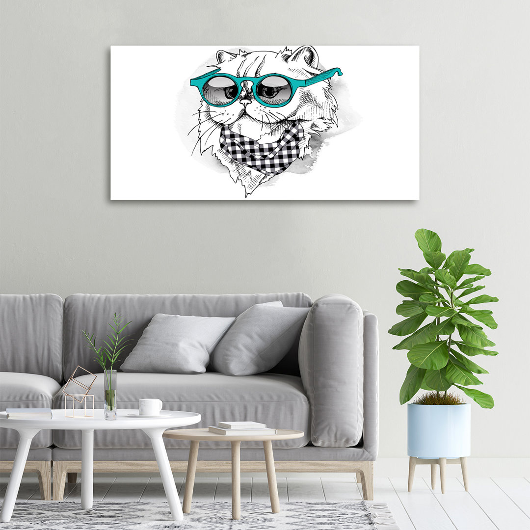 Leinwanddruck - Wandkunst - Drucke auf Leinwand - 100X50 Bildmotiv: Katze mit Brille