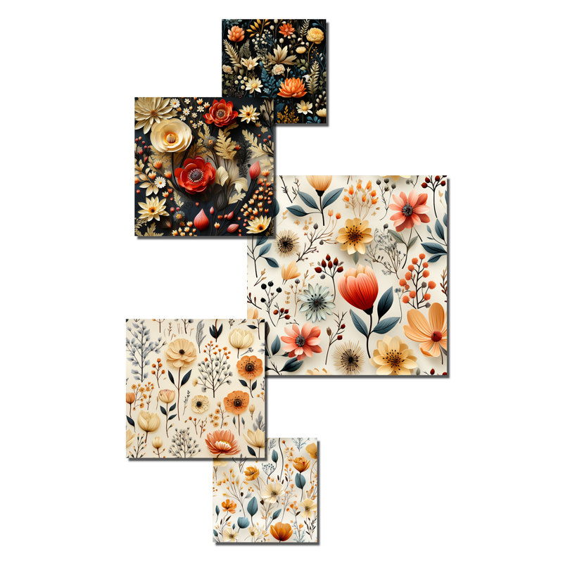 Naelle - Ensemble de 5 décorations murales florales