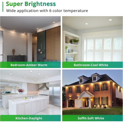 12 Pack 6 Inch 5CCT Tunable Thin White LED Recessed Ceiling Light with Junction Box, 12W 1050LM High CRI RA80, 2700K‑5000K Color Selectable, 5%-100% Dimmable, ETL IC‑Rated, for Living Room, Kitchen, Bathroom & Office