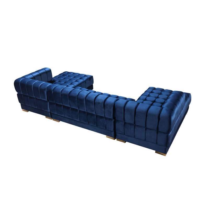 Ariana Velvet Double Chaise Sectional, Navy Velvet