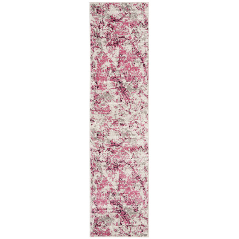 Tapis abstrait rose / ivoire Strasser, Tapis de couloir 2 pi x 12 pi