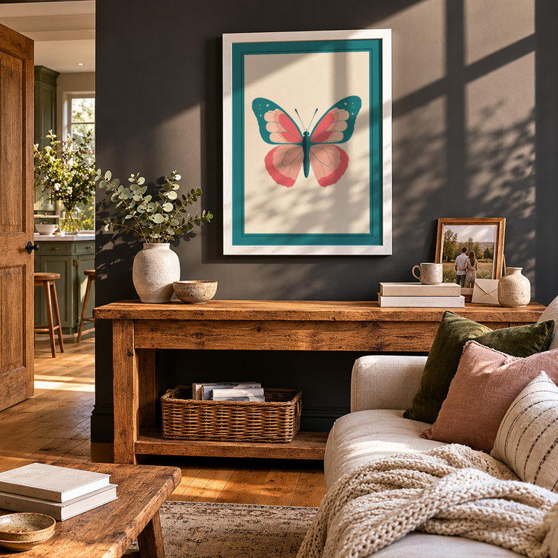 Geometric Butterfly Botanical - Framed Print, A3 - 42.0 x 29.7 cm, White