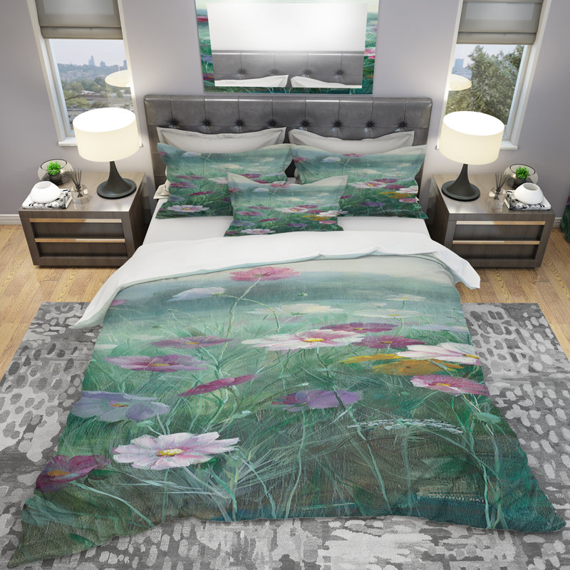 Cosmos at Dawn II - Ensemble de housse de couette Farmhouse - Microfibre de polyester
