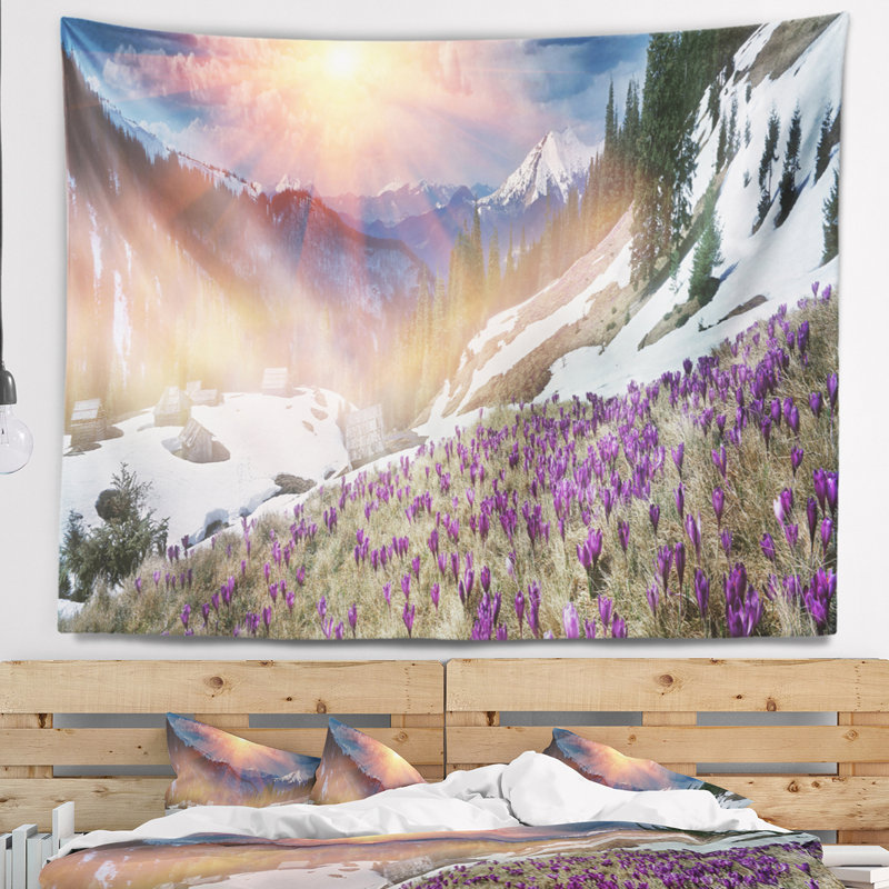 Tapisserie fleurs en carpathians crocus Landscape, H 32 po x l 39 po