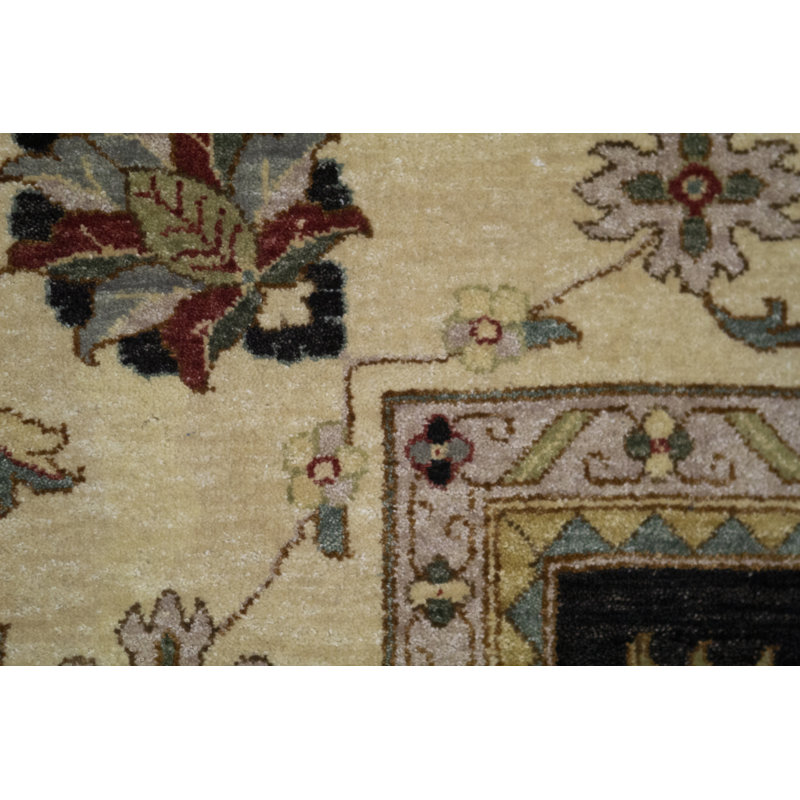 Hand-Knotted High-Quality Black and Cream Area Rug