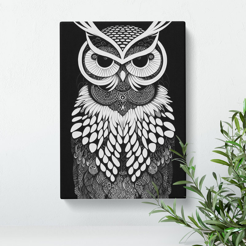 Owl Monochrome No.4 - Wrapped Canvas, 76cm H x 50cm W x 3cm D