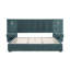 Lit plateforme tapissier très grand en chenille avec tables de chevet intégrées et lampes de lecture réglables, cadre de lit à profil bas plissé - bleu-vert