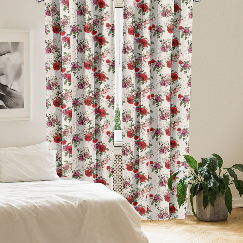 Rideaux 4 panneaux Ambesonne Summer, fleurs romantiques, lilas vert forêt, L 56 po x L 84 po