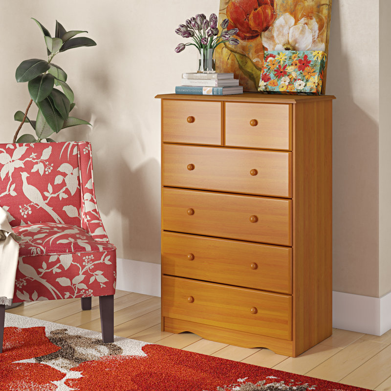 Commode 6 tiroirs Galib, Pin miel