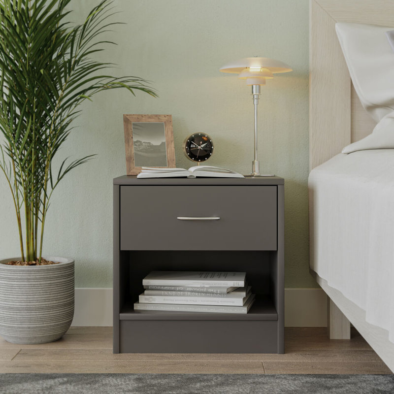 Quintone 39cm W Metal Bedside Table, Drak Grey