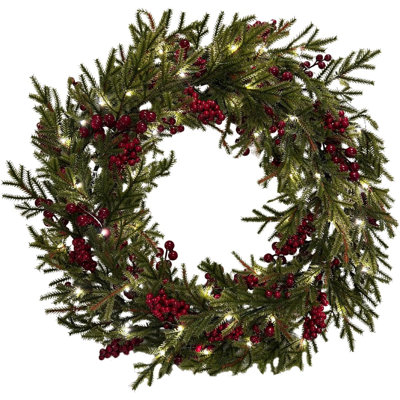 Faux Lighted 56cm Wreath