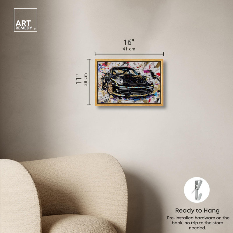 Art de voiture de luxe doré , H 15 po x l 10 po, Cadre doré