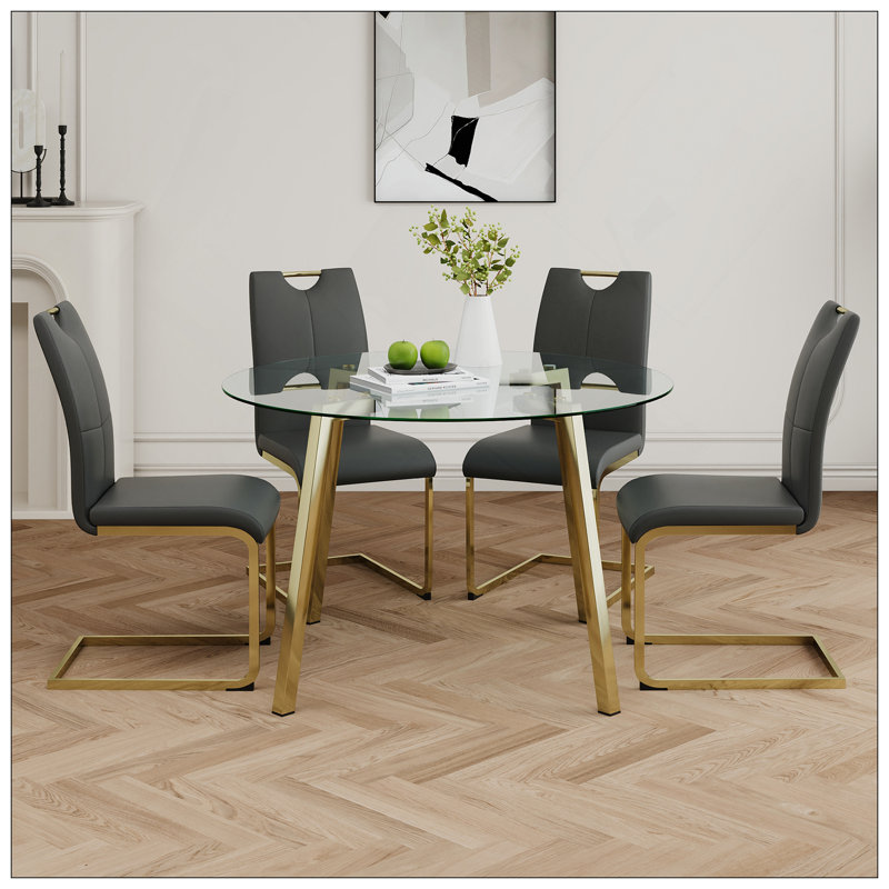 Table ronde en verre de style moderne, conception transparente élégante, base de support durable, ensemble de chaises de salle à manger en polyuréthane, convient aux cuisines de restaurant