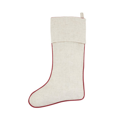 Bas de Noël en mélange de lin - Bas de Noël neutre classique avec boucle suspendue pour manteau de cheminée et décor festif