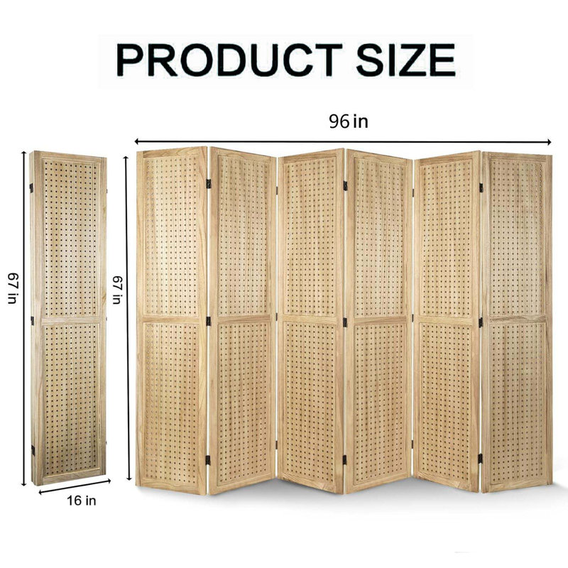 Paravent en bois, 6, H 67 po x l 96 po x P 0,80 po, Naturel