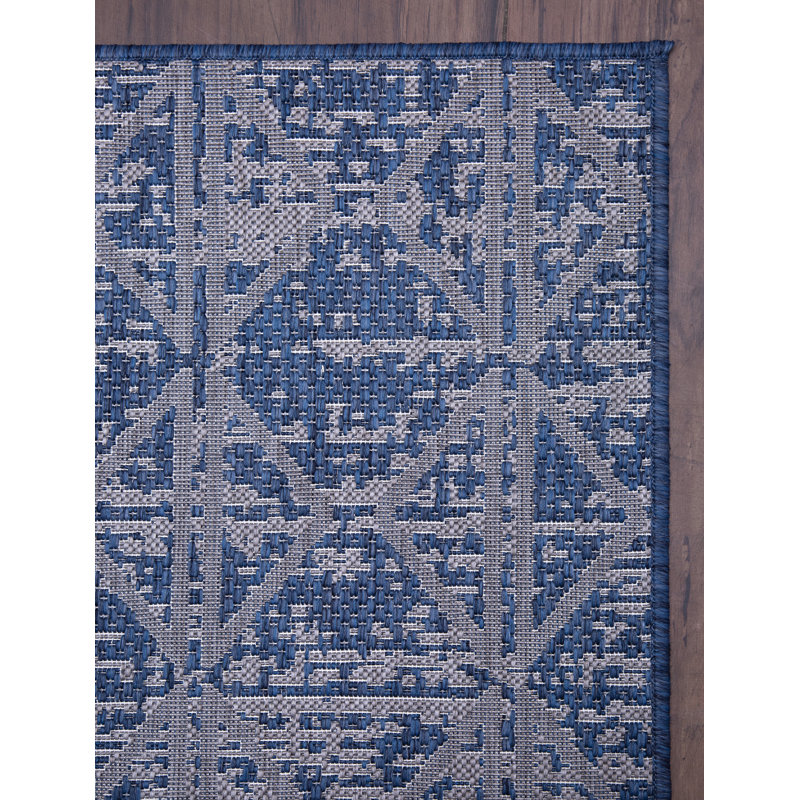 Tapis intérieur / extérieur bleu Edgefield, Rectangle 5 pi 3 po x 7 pi 6 po