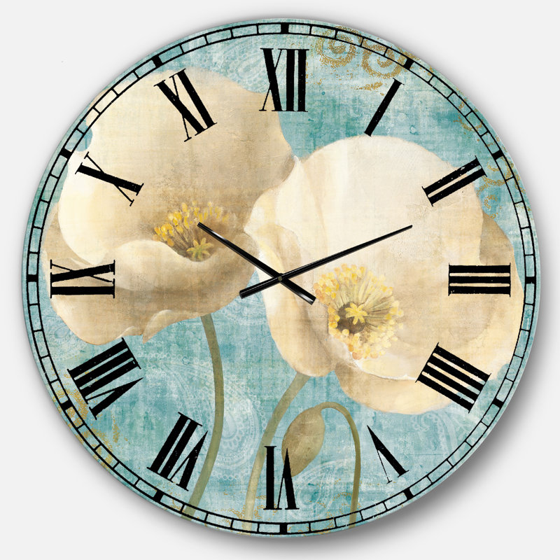 Swigart Bouquet Poppies on Paisley II - Horloge murale maison de campagne, Surdimensionné