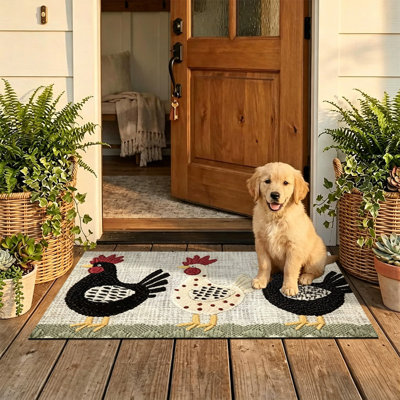  Tapis d'entrée antidérapant pour l'extérieur, 16 po x 24 po, entrée de coq brodé