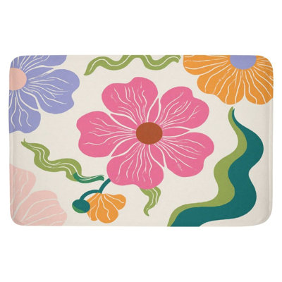 Contrast Color Flower Line Bath Rug For Bathroom, 36 X 24