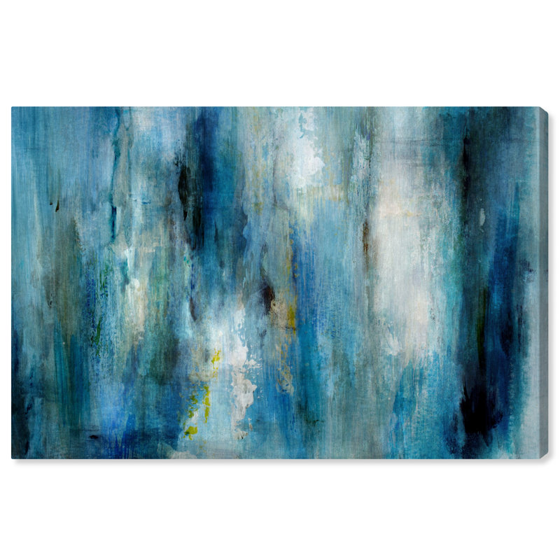 Abstrait bleu abondant / pluie blanche - Impression sur toile, Toile tendue, H 10 po x l 15 po