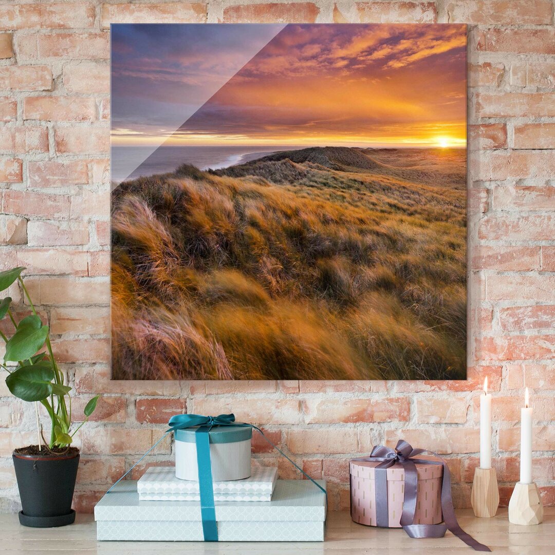 Glasbild Sonnenuntergang am Strand auf Sylt