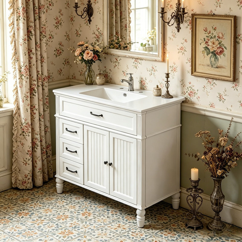 Meuble-lavabo sur pied 36 po avec lavabo en céramique, Blanc