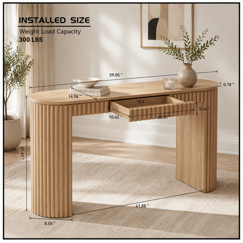 Console moderne 59,05 po avec tiroir pour le vestibule et rayures verticales uniques