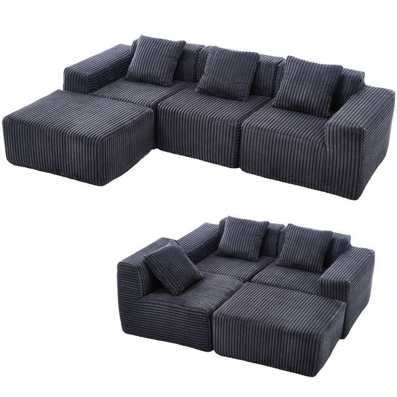 Dark Grey Modular Sectional With Versatile Chaise And Deep Seating Option 3 Upholstered Seats Relaxing