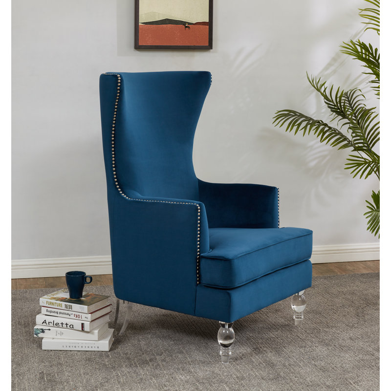 Bree 73.914Cm Wide Velvet Wingback Chair, Navy Velvet