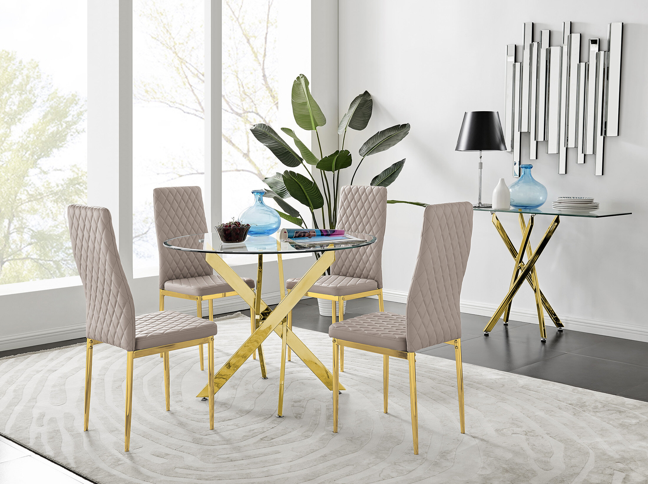 Gold glass best sale dining table set