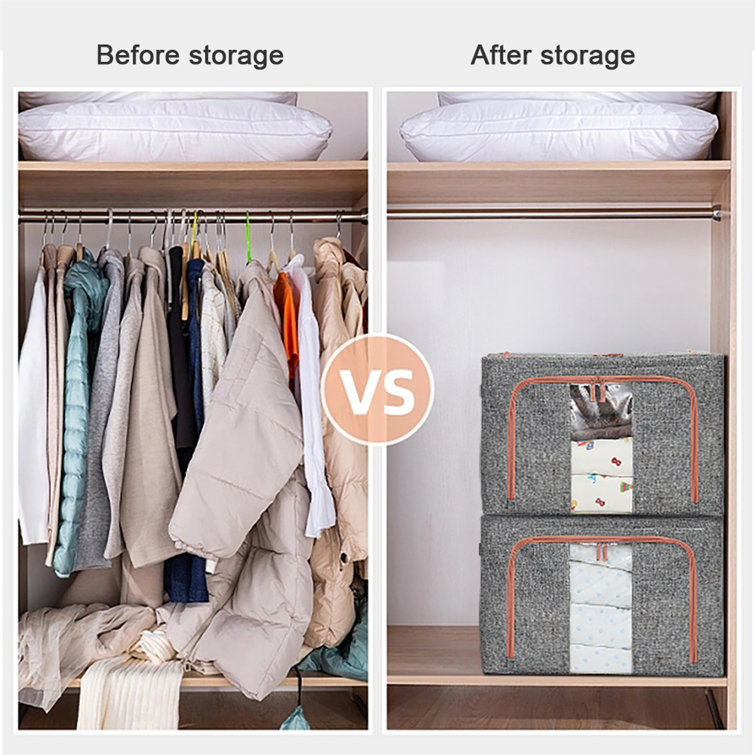 3Pack Frame Storage Box - Clothes Storage Bin Bags Oxford Fabric Foldable  Stackable Container Organizer Set with Clear Window & Carry Handles Large