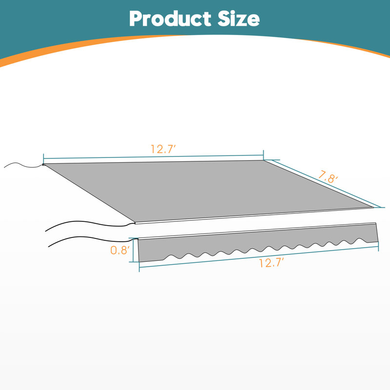 Manual Retractable Patio Door Window Awning Sunshade Shelter Outdoor Canopy, 12.7'L x 7.8' W