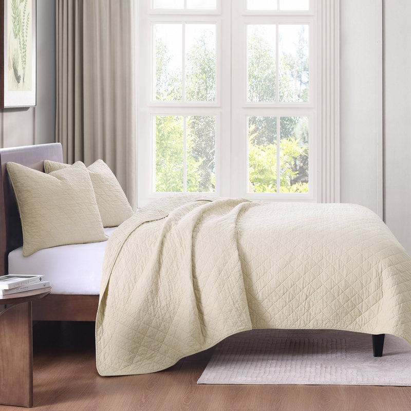 Cotton Comfort Solid Color Classic Chic Casual Modern Rustic Quilt Set, Prairie Tan, Twin Quilt  + 1 Standard Sham
