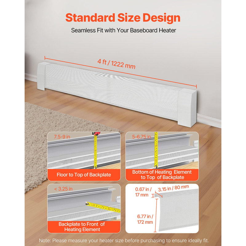 Couvre-plinthes, couvercle avant de l'unité de chauffage électrique standard Premium Series 4 pi pour rénovation, acier robuste, installation facile pour la chambre à coucher remplaçant la vieille couverture