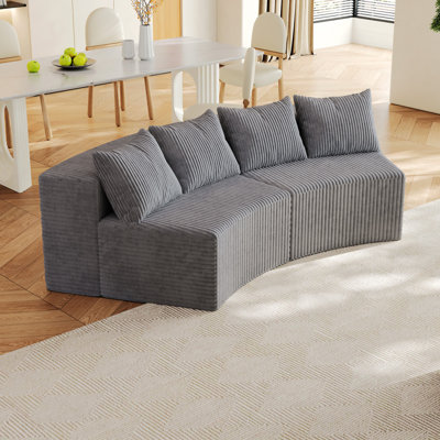 Corduroy Curved Sectional Sofa With Four Pillows,Curved Symmetrical Modular Semi Circular Sofa Sectional For Bedroom, Living Room, Office For Leisure Or Nap, Reading Room, And Lobby(Two Modules)