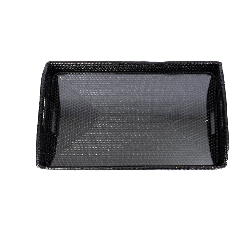 Rectangular Tray with Glass Insert, Tudor Black, 14" W x 10" D x 1" H