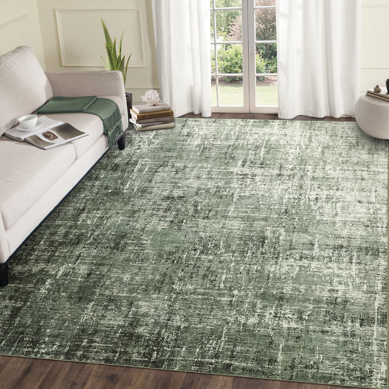 Abstract 9x12 Area Rug for Living Room Modern Washable Non Slip Bedroom Rugs Ultra Stain Resistant Floor Cover for Dining Room Playroom Grey Green