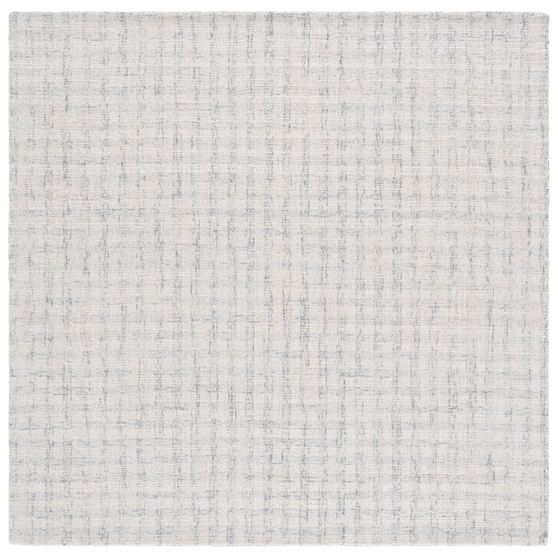 Ebony Hand Tufted Wool/Cotton Plaid Rug in Light Grey/Ivory, Rectangle 10' x 14'