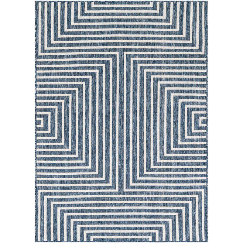 Tapis bleu contemporain Odawa, Rectangle 5 pi 1 po x 7 pi 1 po