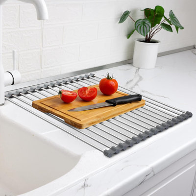 Zulay Kitchen Over The Sink Dish Drying Rack, Roll Up Heavy Duty Stainless Steel Design For Easy Storage & Durability 17.5 X 12.5 Inch